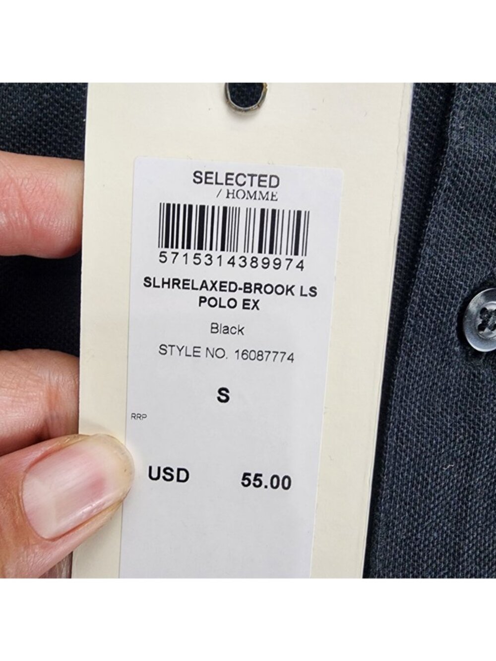 Selected Homme Shirt Mens Small Black Long Sleeve 1/4 Button Polo *NWT* - Picture 3 of 12
